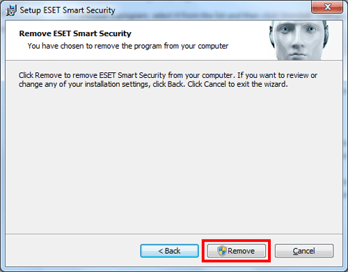 ESET, remove button